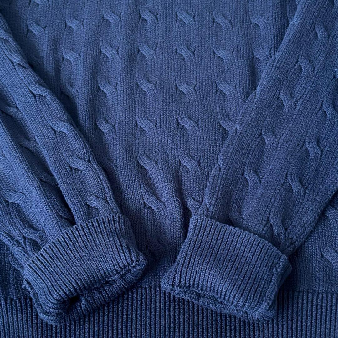 【希少✨】ポロラルフローレン　ケーブルニット　ハーフジップ　紺　大人気　刺繍　M