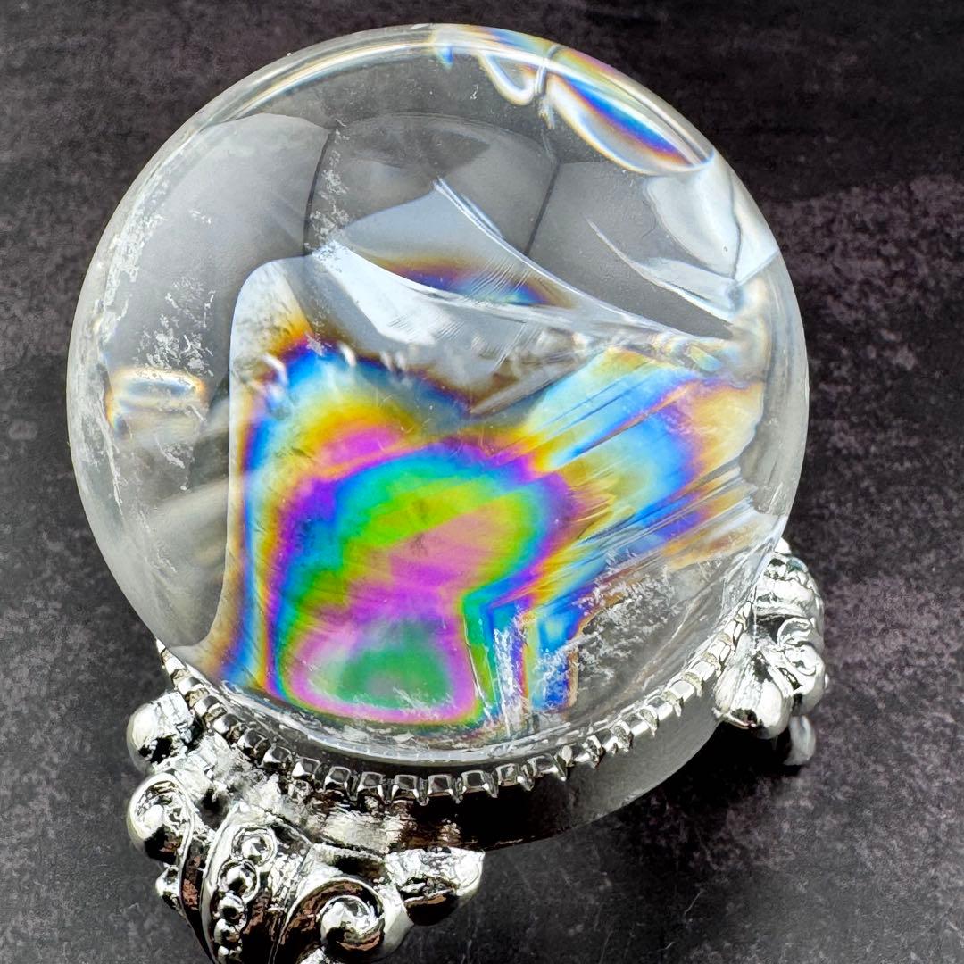 ferrari888　M-25虹入り水晶丸玉　水晶スフィア　天然石