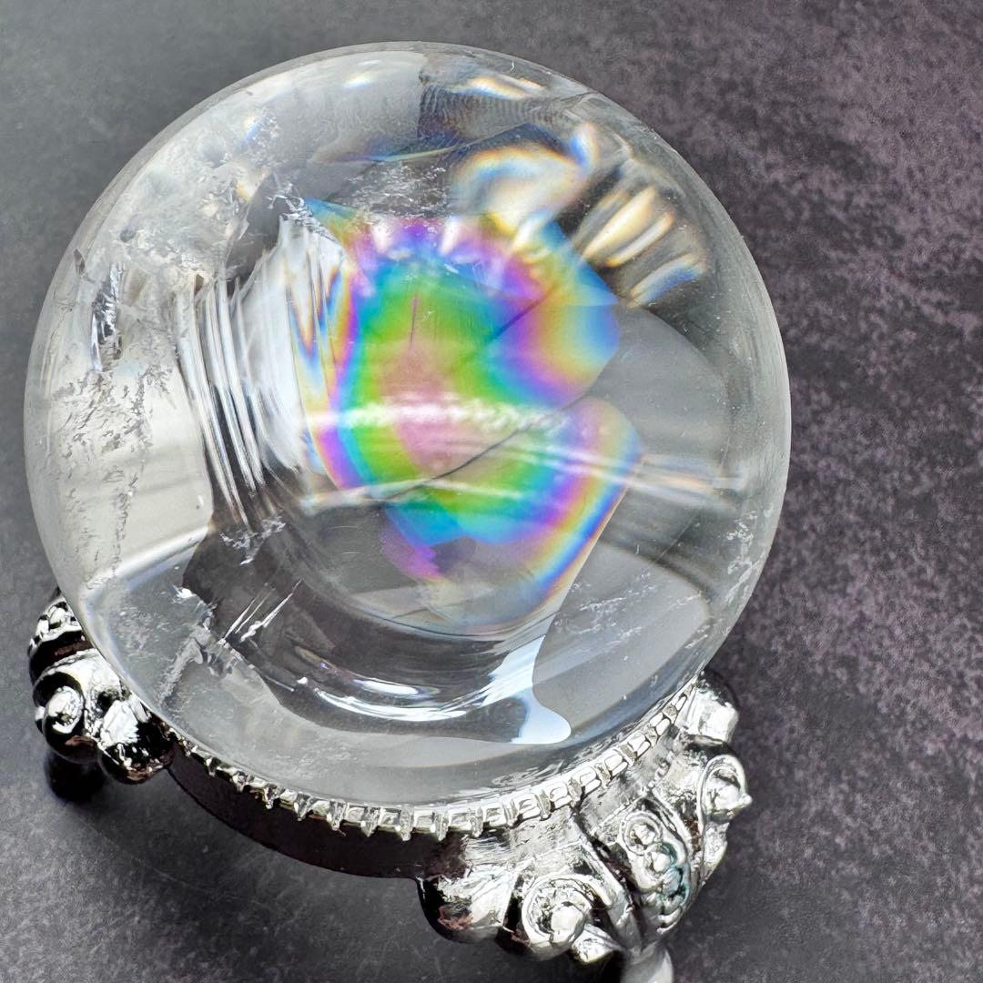 ferrari888　M-25虹入り水晶丸玉　水晶スフィア　天然石