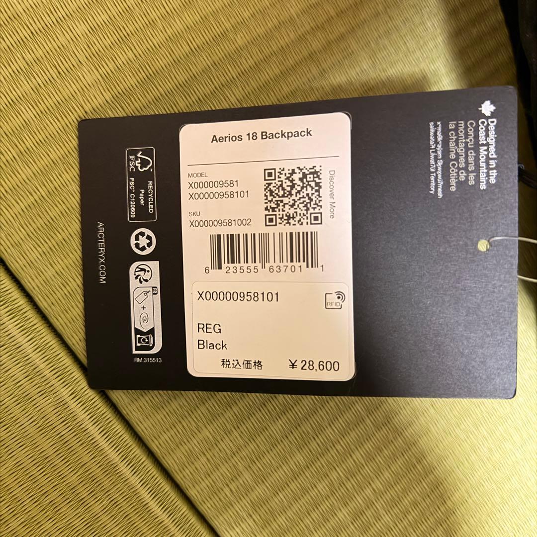 エアリオス18 バックパック　ブラック　国内正規品　新品未使用