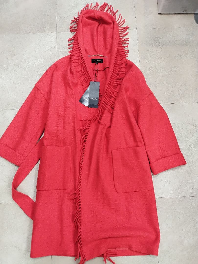 新品未使用タグ付 ESCADA エスカーダ ウールコート フリンジ 32