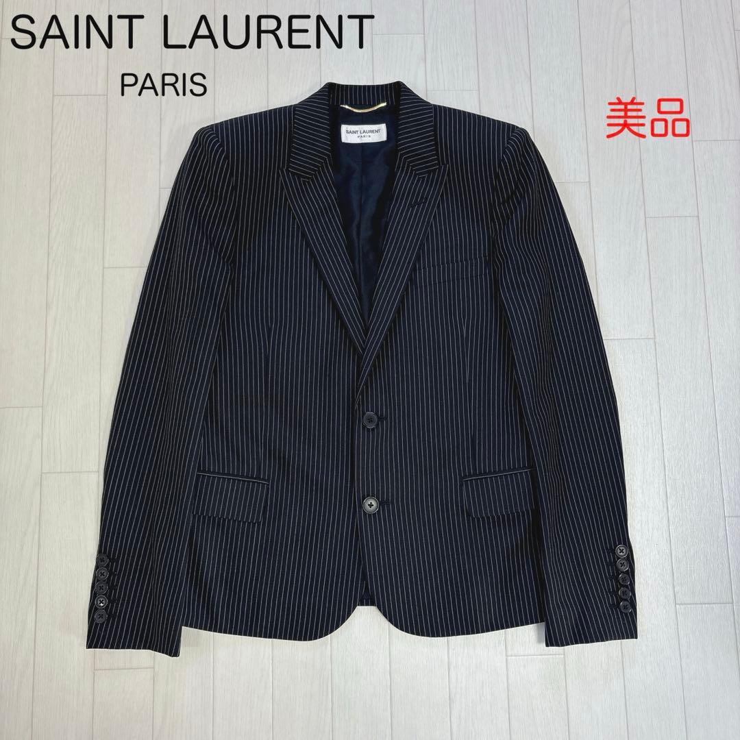 美品 サンローランパリ エディ期 ストライプ テーラードジャケット36 ブラック