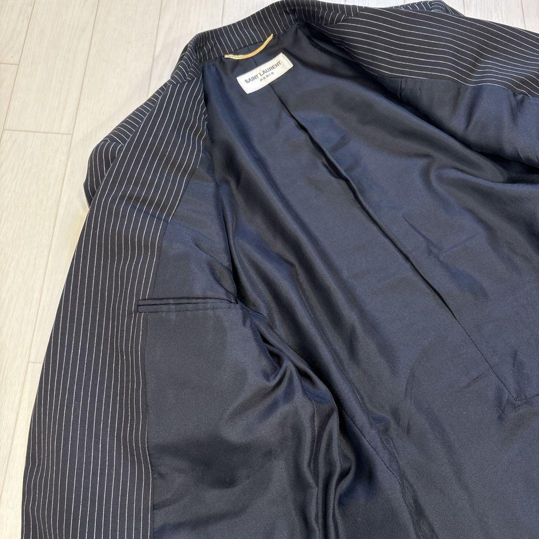 美品 サンローランパリ エディ期 ストライプ テーラードジャケット36 ブラック