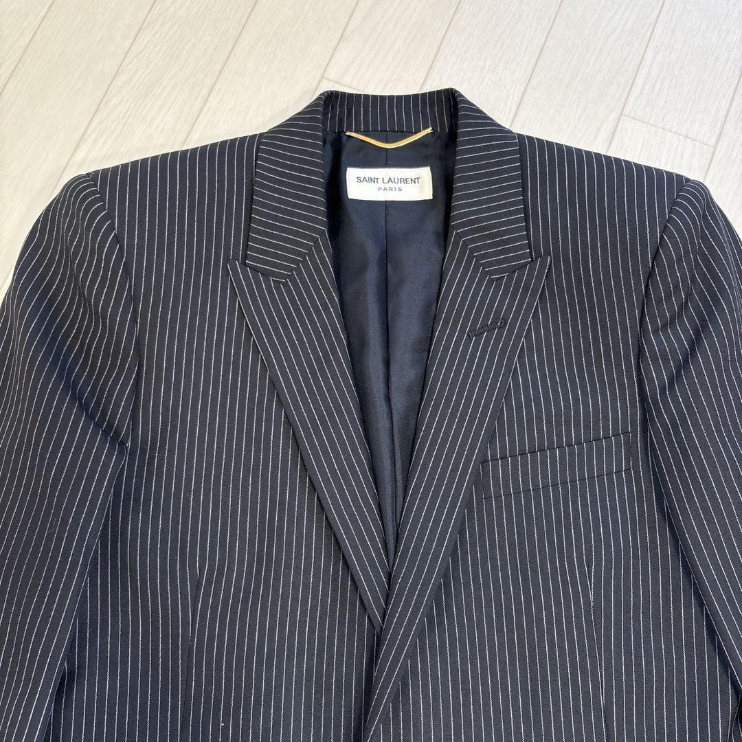 美品 サンローランパリ エディ期 ストライプ テーラードジャケット36 ブラック