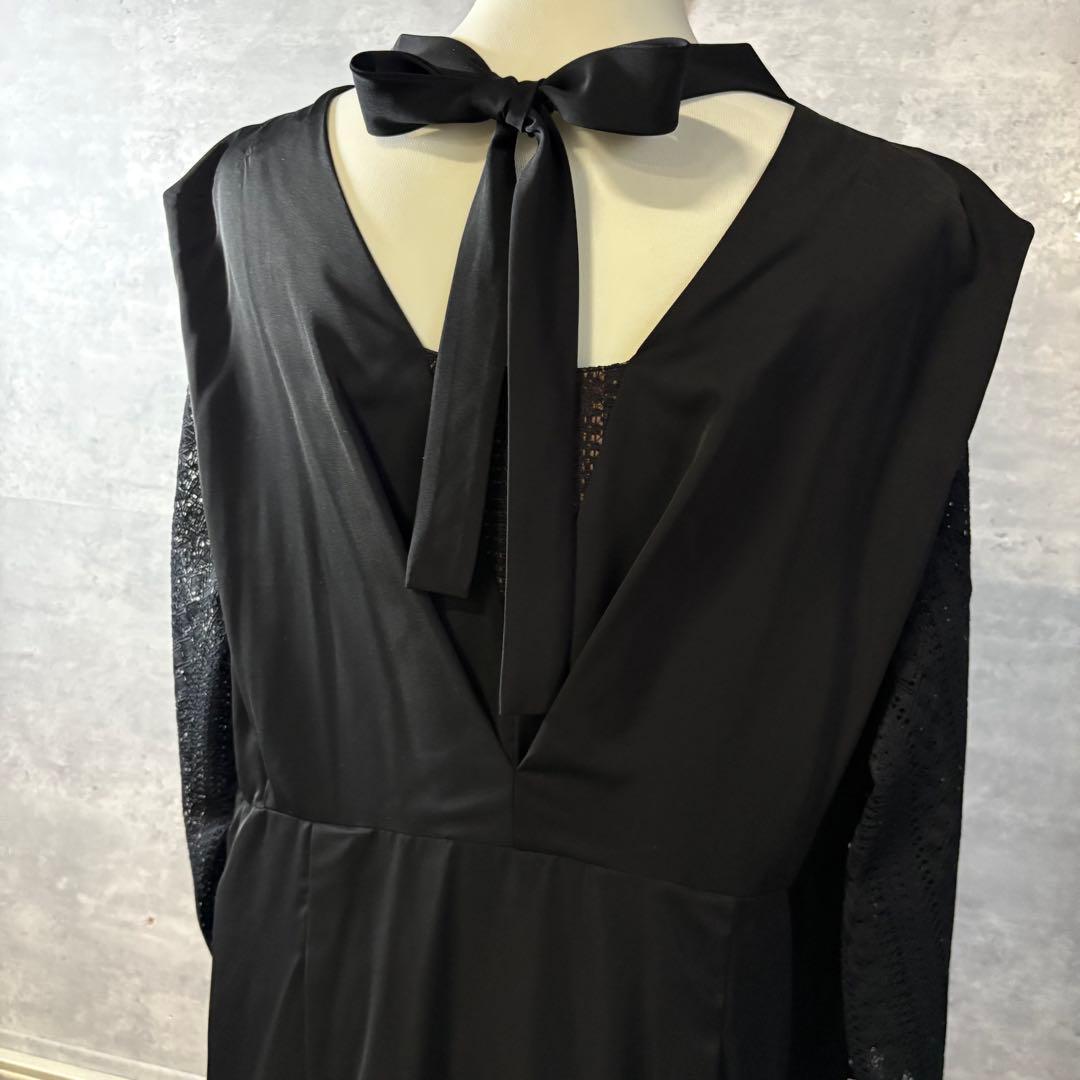 カラルス　バックリボンデザイン袖スリットレースワンピースドレス　大きいサイズ