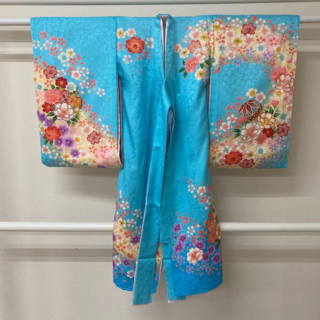 a753x54 訳あり 産着 女の子 水色 花 鞠 化粧箱付き