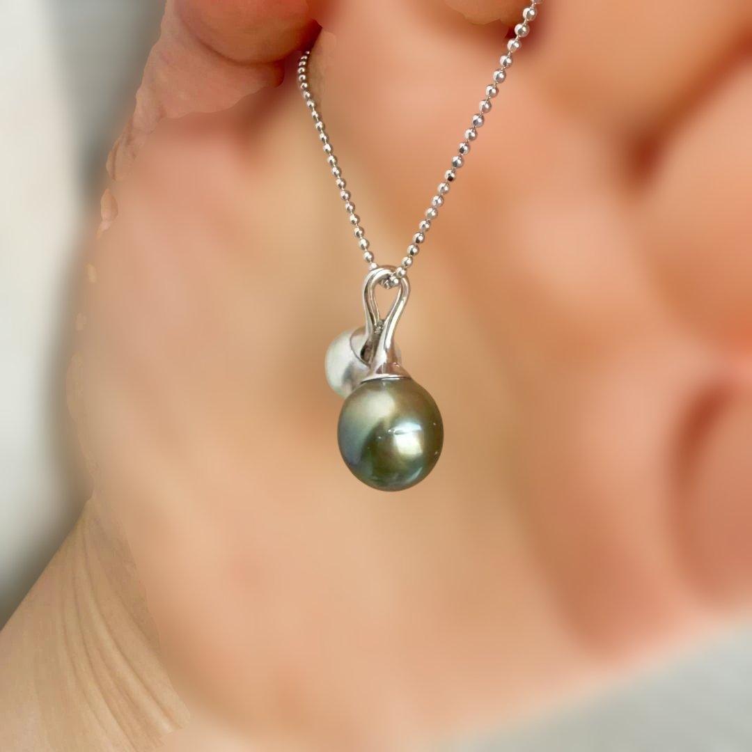 【大珠チェリー】黒蝶真珠×真多麻アコヤ 12mmアップ 揺れるS925ペンダント