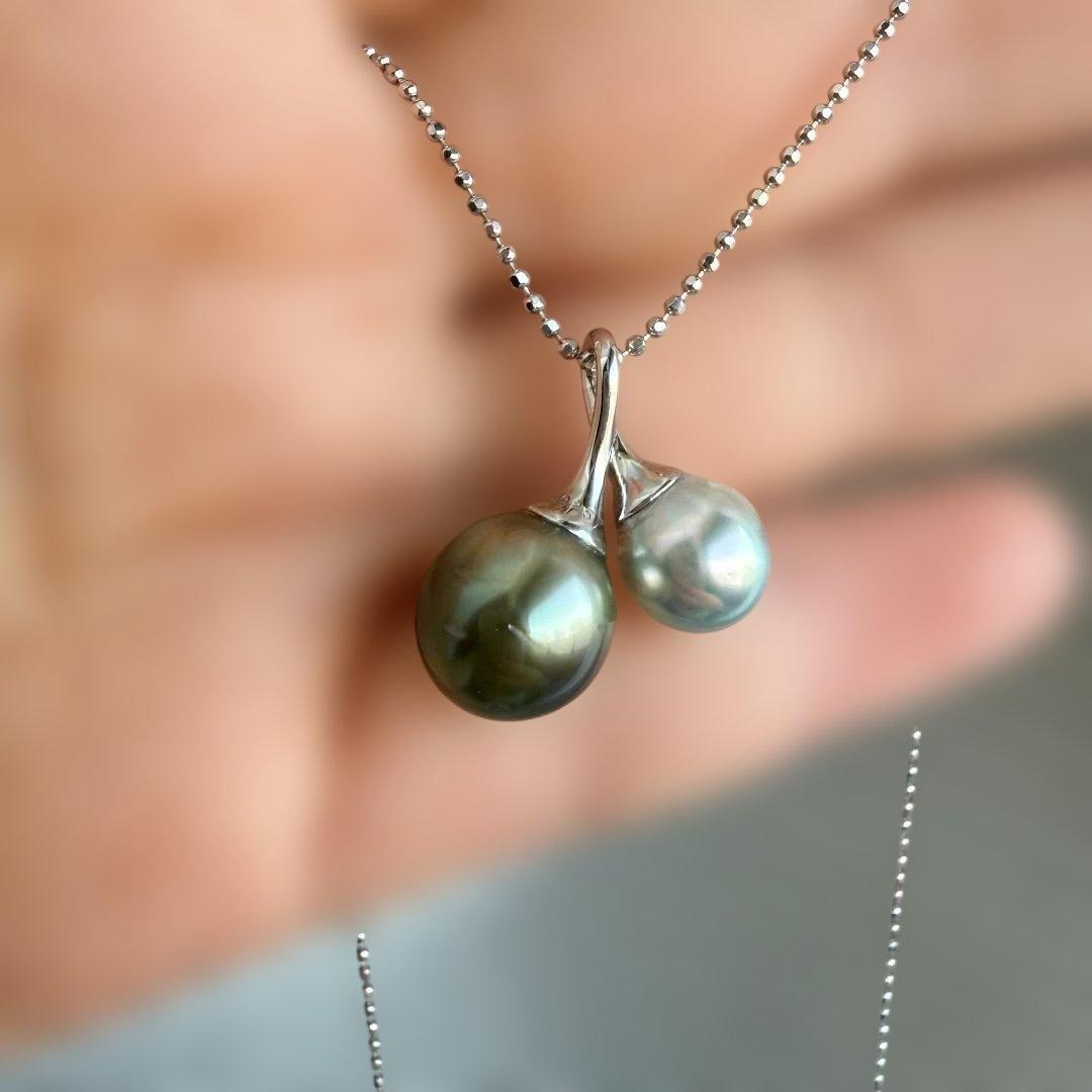 【大珠チェリー】黒蝶真珠×真多麻アコヤ 12mmアップ 揺れるS925ペンダント