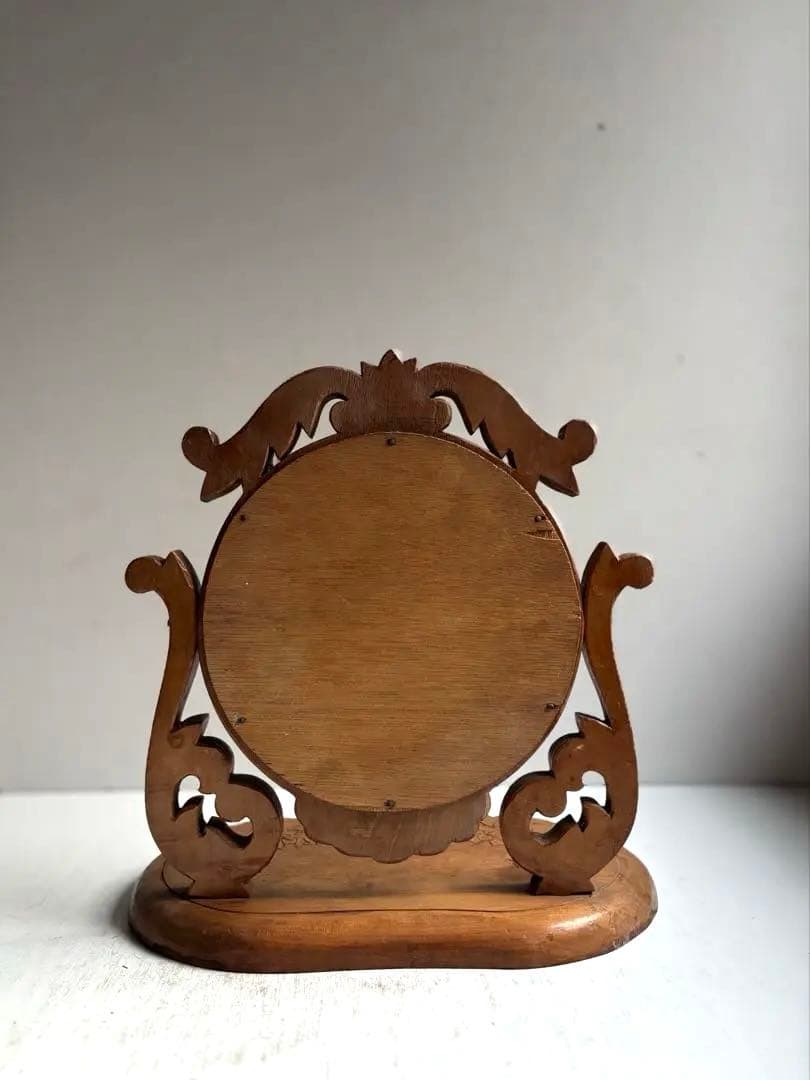 684 フランスアンティーク 木彫が美しい卓上鏡 鏡台 ミラー 蚤の市購入 パリ