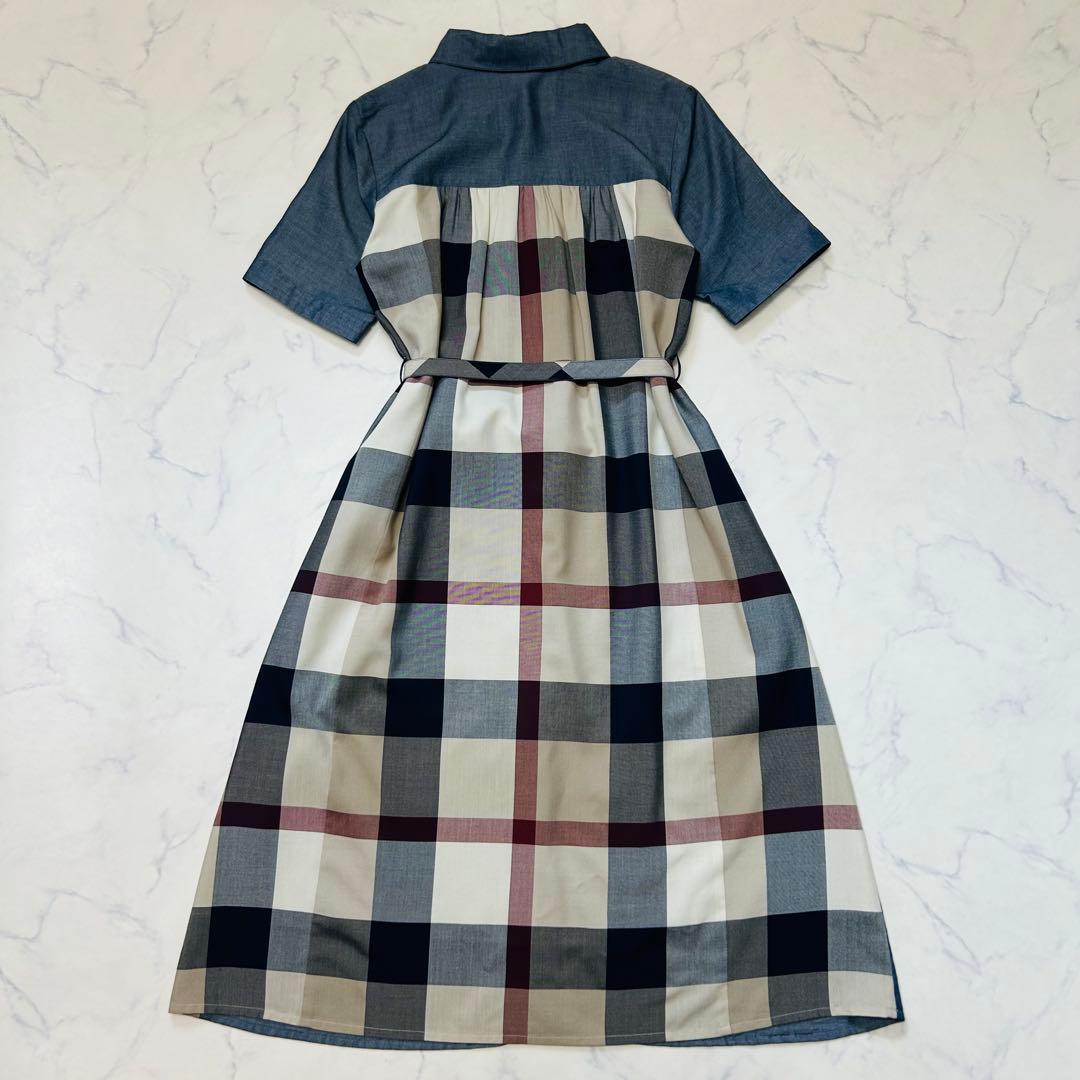 ブルーレーベルクレストブリッジ シャツワンピース デニム調 チェックベルト M