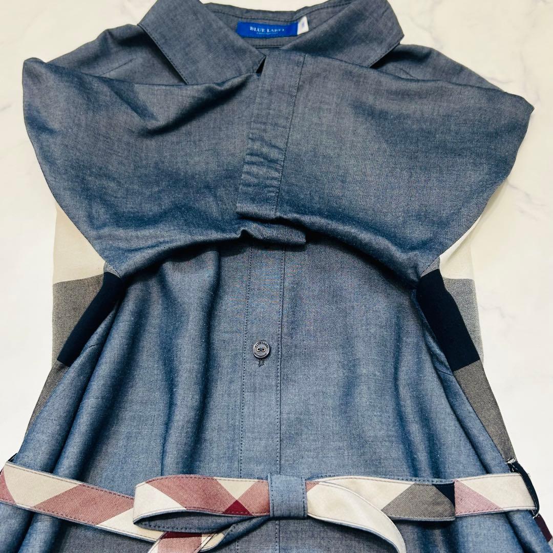 ブルーレーベルクレストブリッジ シャツワンピース デニム調 チェックベルト M
