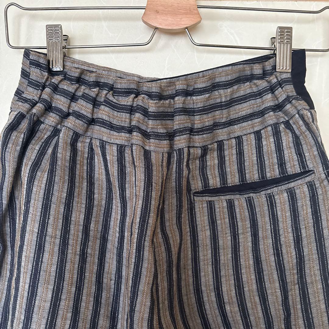 ストライプ ワイドパンツ ボタン付き