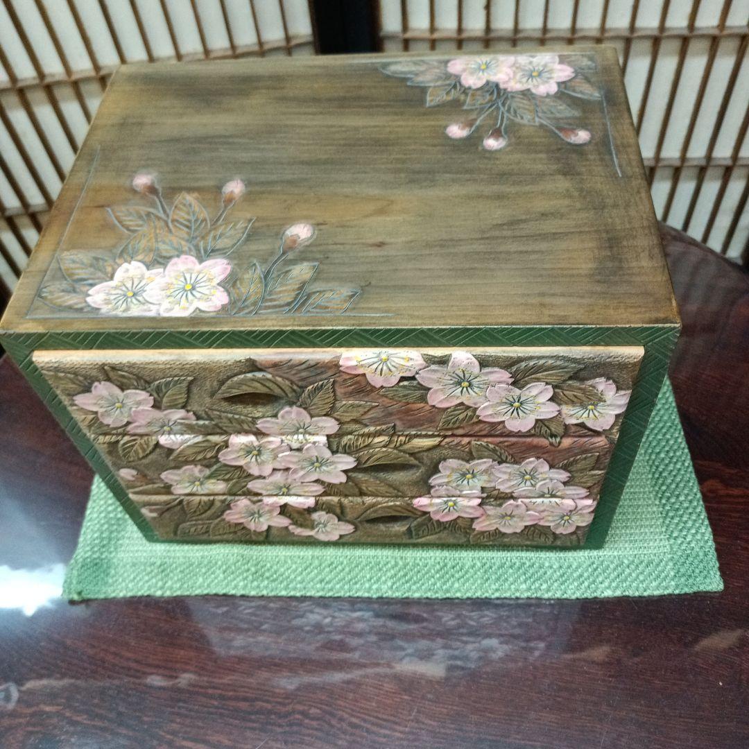 日光彫り 三段抽斗（引き出し)（小）桜最終価格