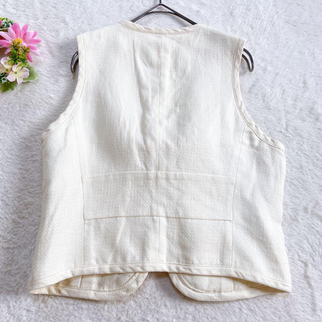 【希少】 ケイタマルヤマ リネン100% ベスト 刺繍 花柄 フリンジ