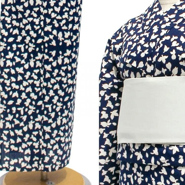 ★新品★つやび×雅姫★大人の浴衣.綿麻注染.紺地小花★