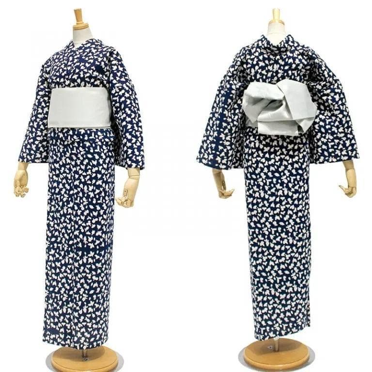 ★新品★つやび×雅姫★大人の浴衣.綿麻注染.紺地小花★