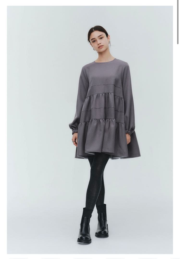 yoriヨリ⭐︎ランダムティアードショートドレス　グレー新品