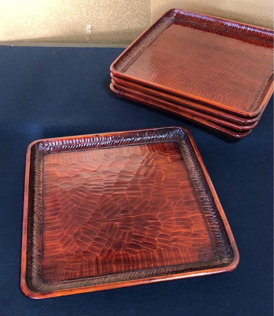 《レ》伝統工芸 讃岐彫 四方膳5客 讃岐膳 会席膳 刳抜 ② 251119え4