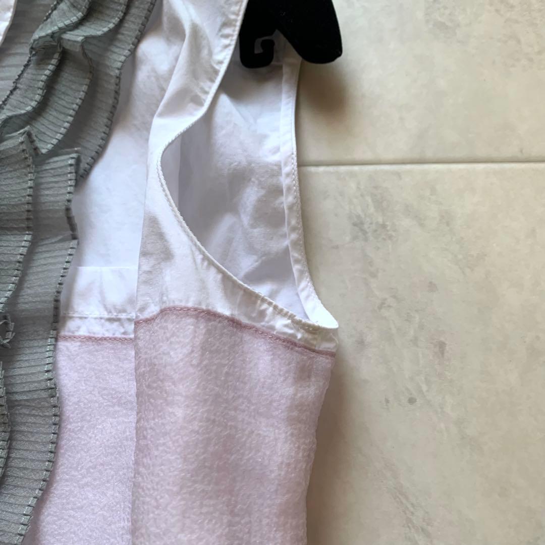 現行 プラダ ノースリーブ シャツワンピース チュール フリル 38