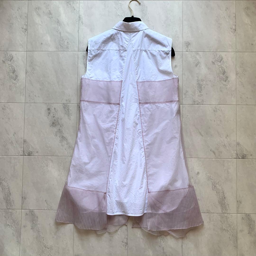 現行 プラダ ノースリーブ シャツワンピース チュール フリル 38