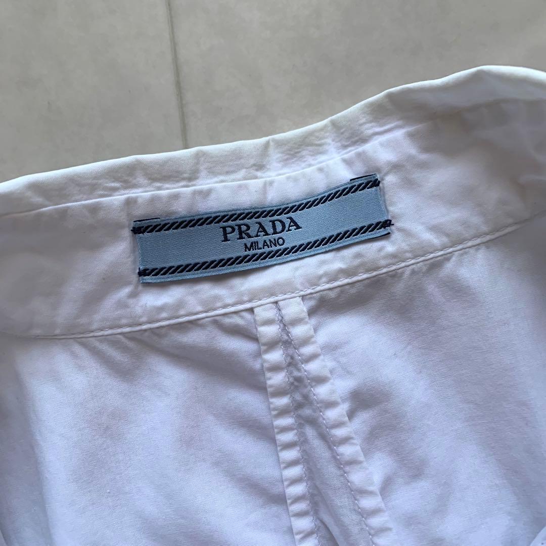 現行 プラダ ノースリーブ シャツワンピース チュール フリル 38