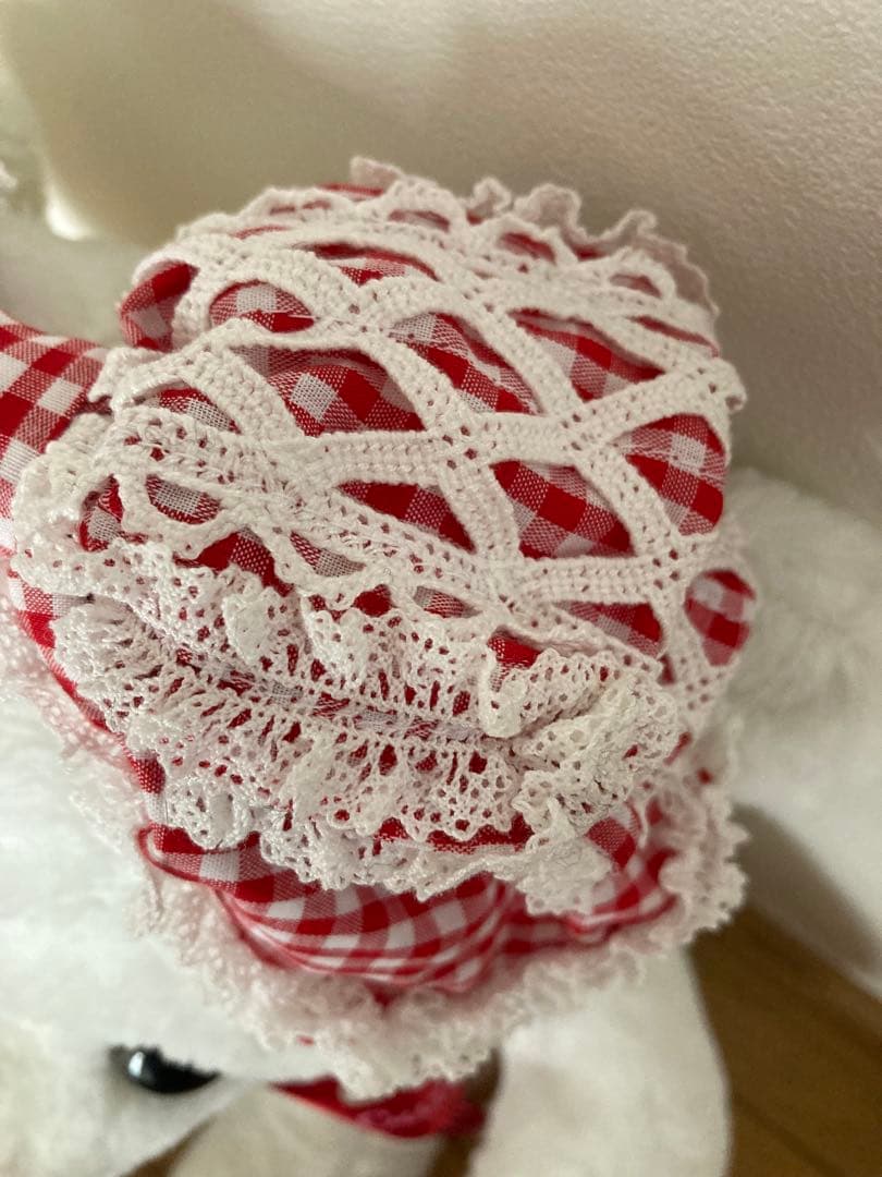 ベイビーザスターズ　 ギンガムチェックリボンレースカチュ 赤　初期BABY