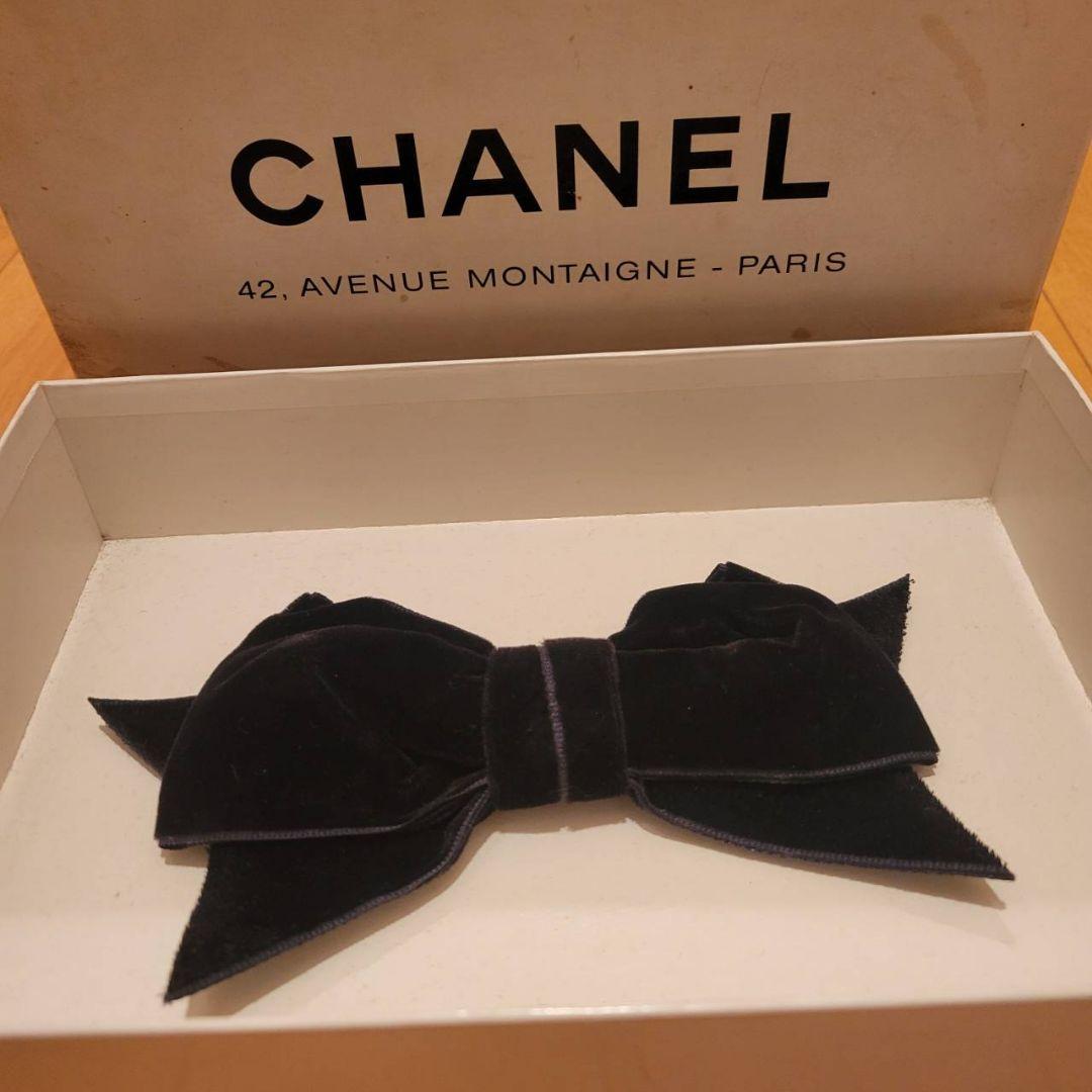 CHANEL シャネル リボン ブローチ ベロア ブラック 黒 箱付き