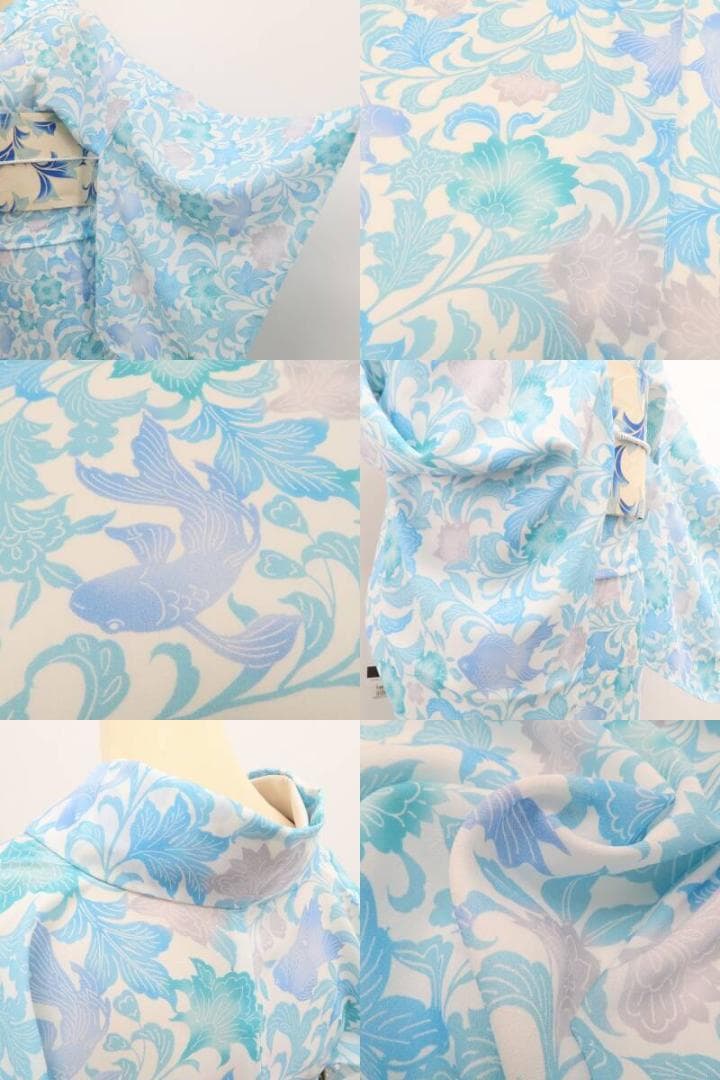 新品 撫松庵 型染金魚 セオアルファ 洗える夏着物 仕付け糸付 浴衣 6210