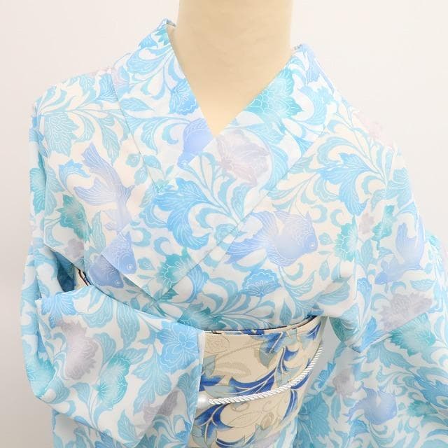 新品 撫松庵 型染金魚 セオアルファ 洗える夏着物 仕付け糸付 浴衣 6210