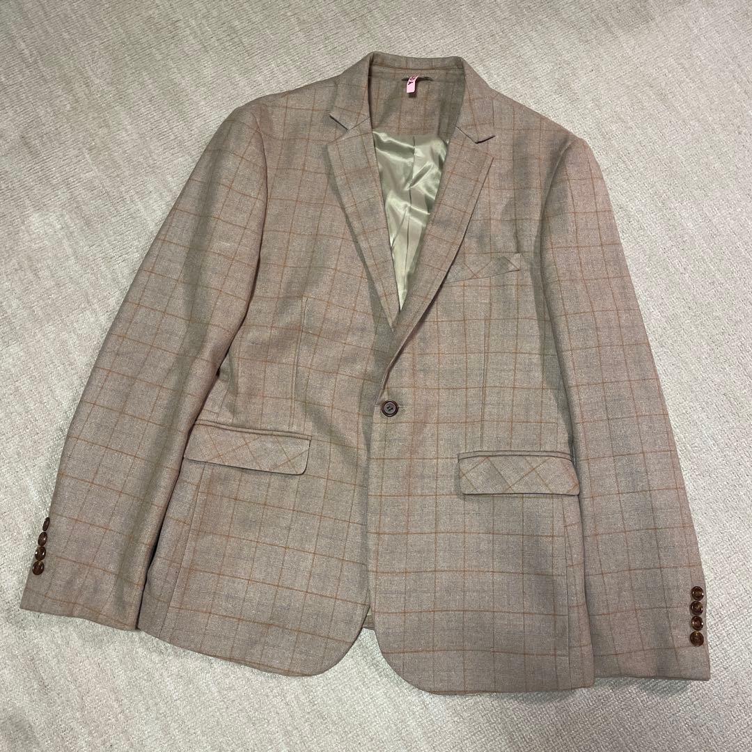 ベージュ チェック柄 3ピーススーツ　WENERGY