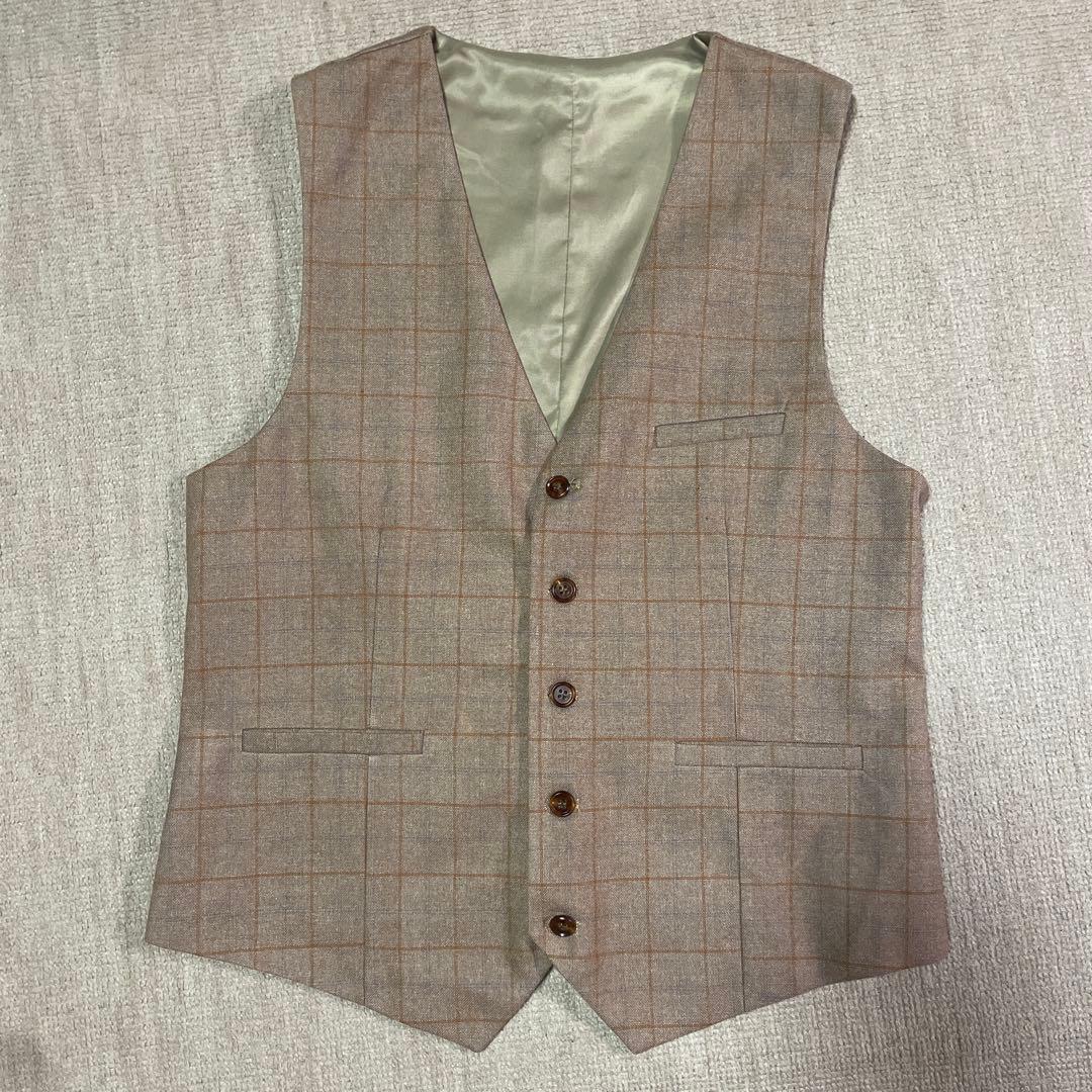 ベージュ チェック柄 3ピーススーツ　WENERGY