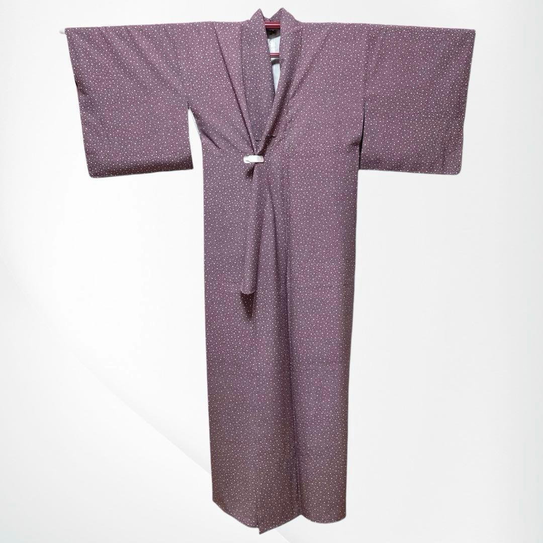 【未使用美品✨】東レシルック　さんび　洗える着物　江戸小紋　大小あられ　紫色H1