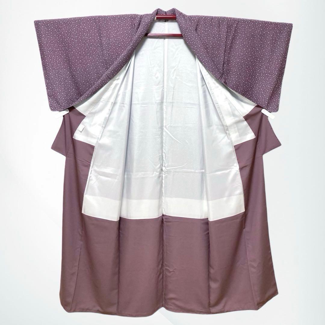 【未使用美品✨】東レシルック　さんび　洗える着物　江戸小紋　大小あられ　紫色H1