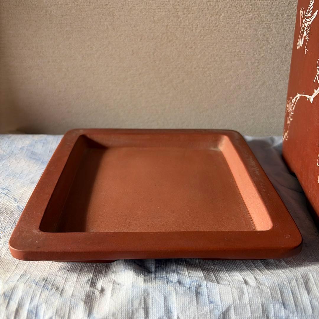 中国植木鉢、受け皿付き