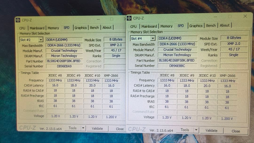 DDR4 8GBx2枚 16GB pc4-2666 動作確認済み ③