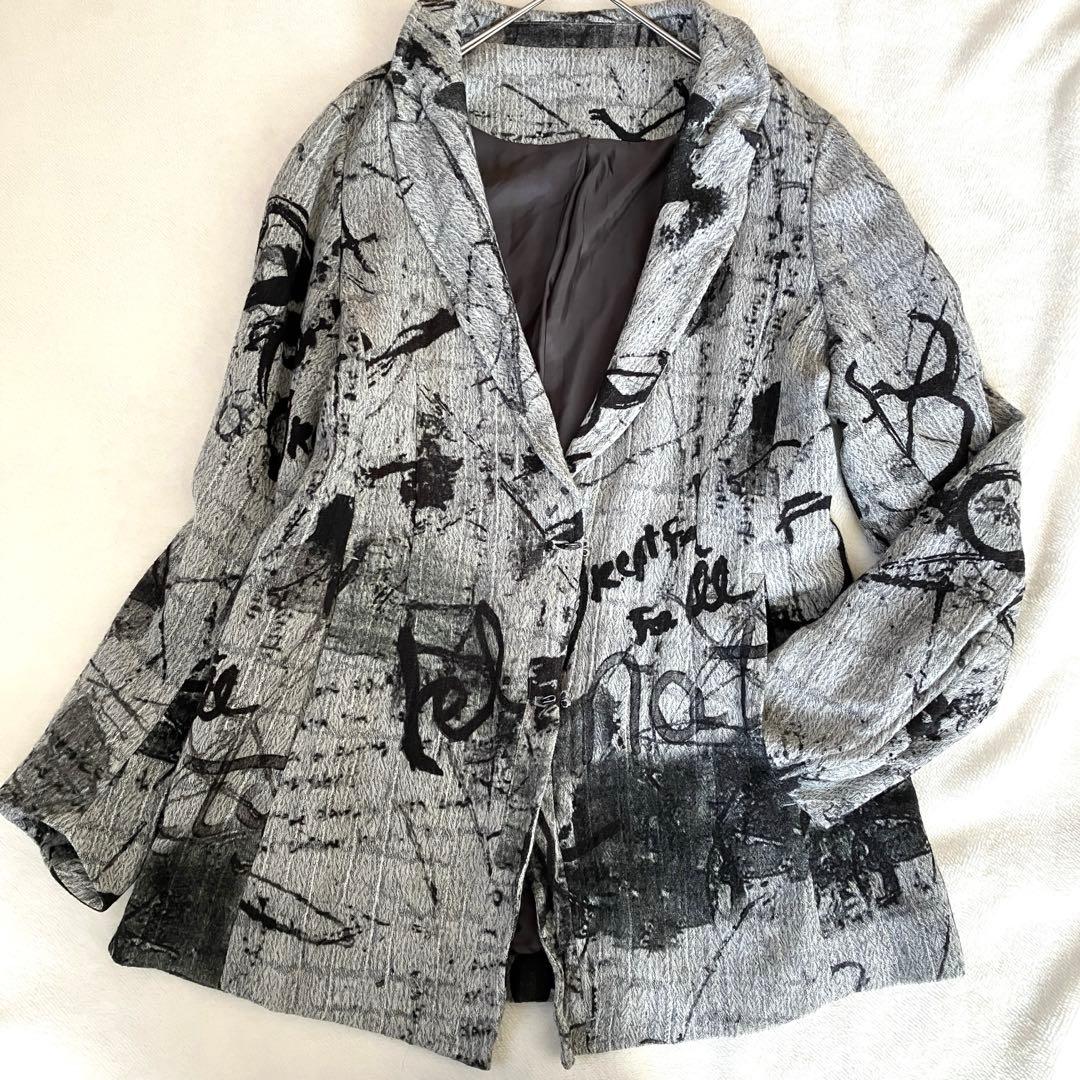 芽風センソユニコ　総柄 ワイヤーカラーウールジャケット 38