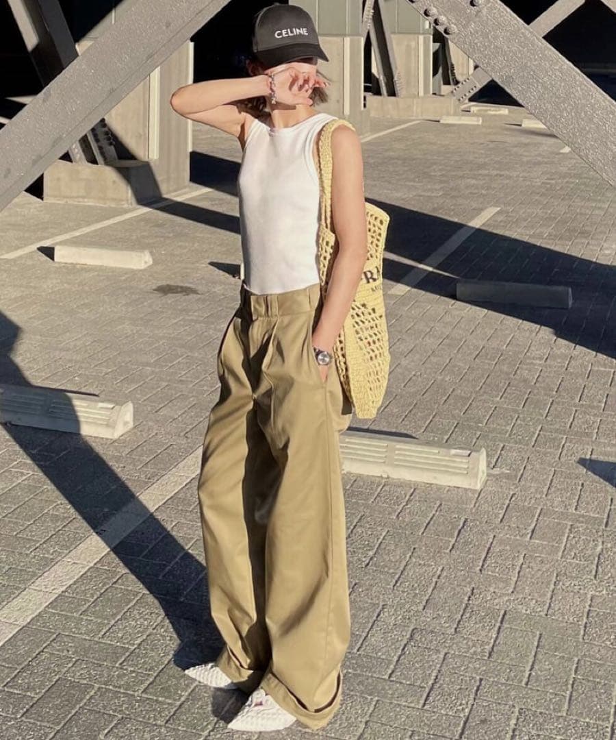 【美品】ok.soon×dickies ワイドチノパンツ　ベージュ　オクスン