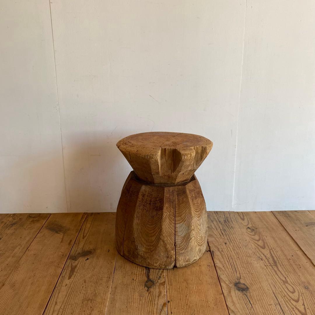 アンティーク ローテーブル 椅子 欅 臼 プリミティブ 無塗装 y156