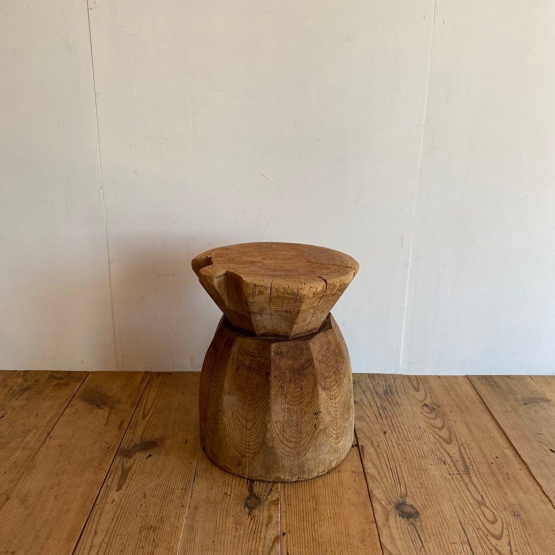 アンティーク ローテーブル 椅子 欅 臼 プリミティブ 無塗装 y156