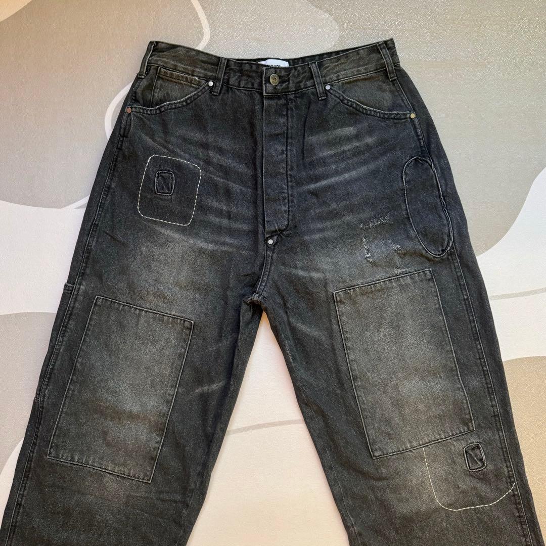 パンツ BOWWOW 30S BLACK DENIM PANTS REPAIRED