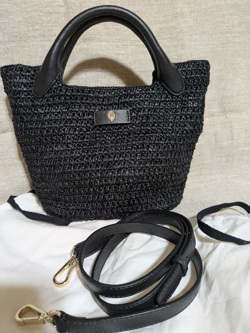 【極美品】ヘレンカミンスキー　黒編み込みラフィアバッグ　CassiaMini