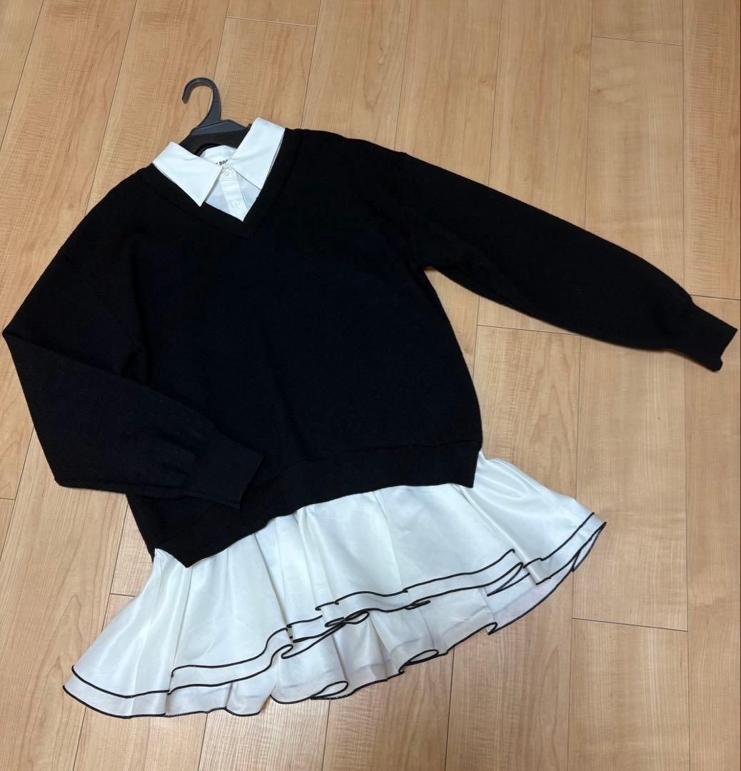 【新品】Lily Brown シャツドッキングフリルミニワンピース　BLK