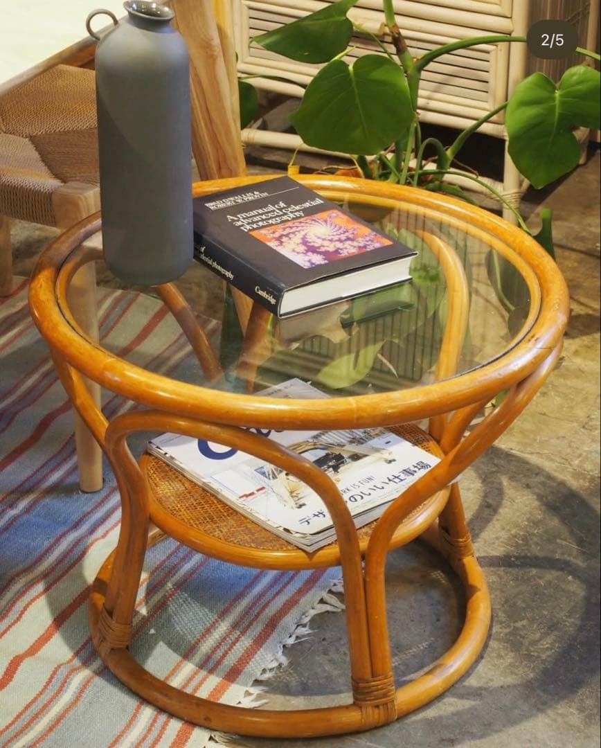 ラタン×ガラス ラウンドサイドテーブル【monoroom町田】