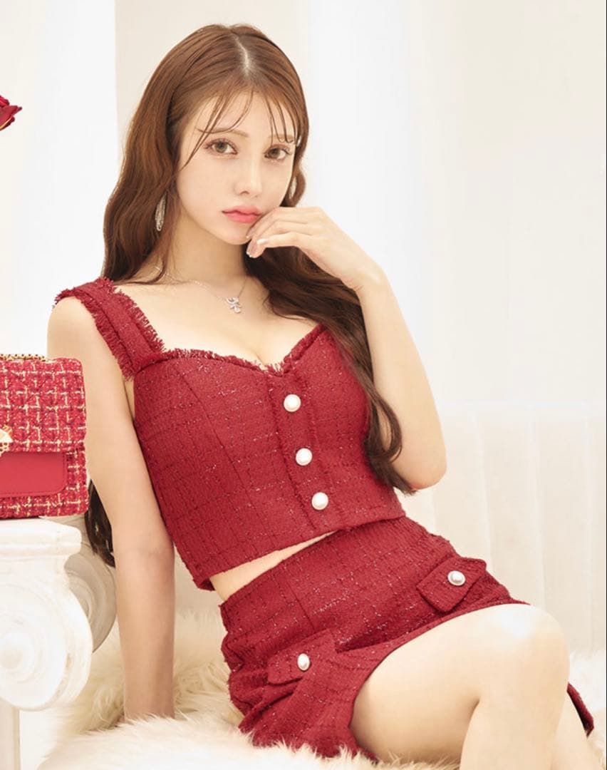 JEWELS セットアップドレス ツイード ワインレッド 赤 Sサイズ