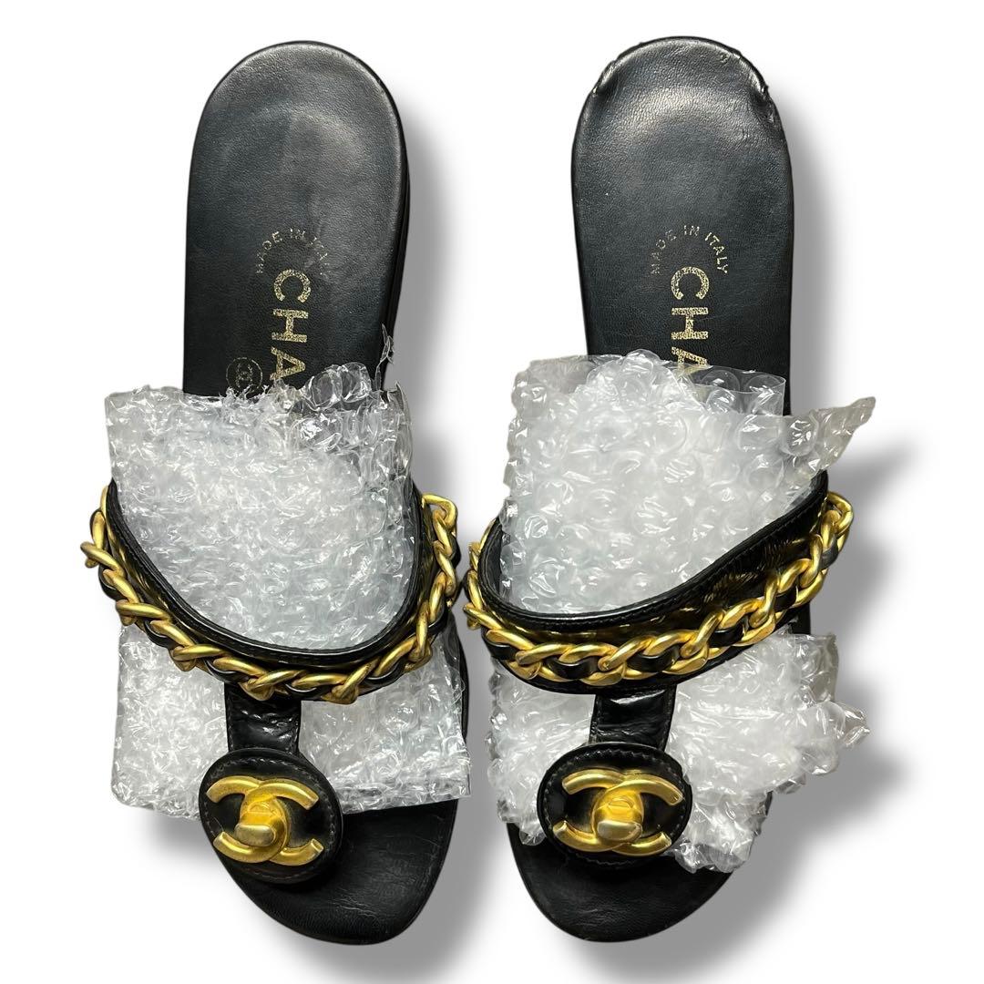 良品 CHANEL ココマーク ターンロック サンダル ミュール Vintage