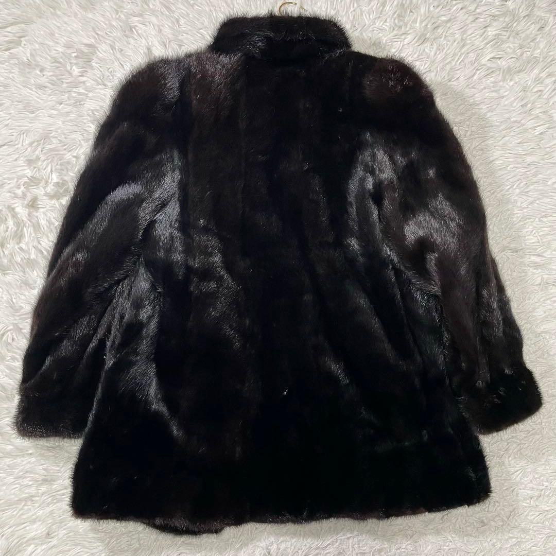 極美品 ブラックミンク 毛皮 ダーク リアルファー　コート　11号