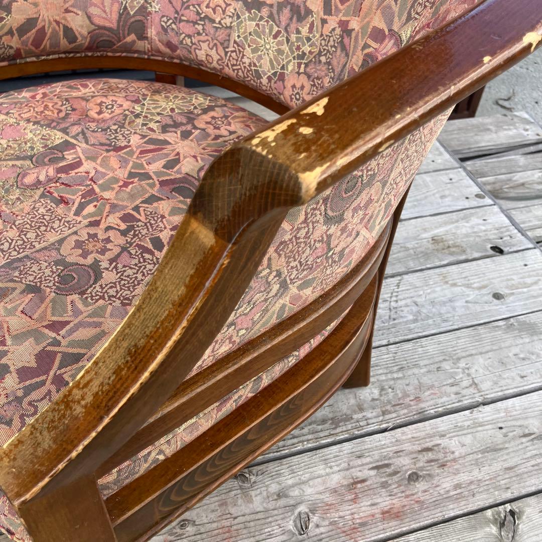 カリモク 花柄 木製アームチェア ダイニングチェア 1人がけソファー 木製椅子