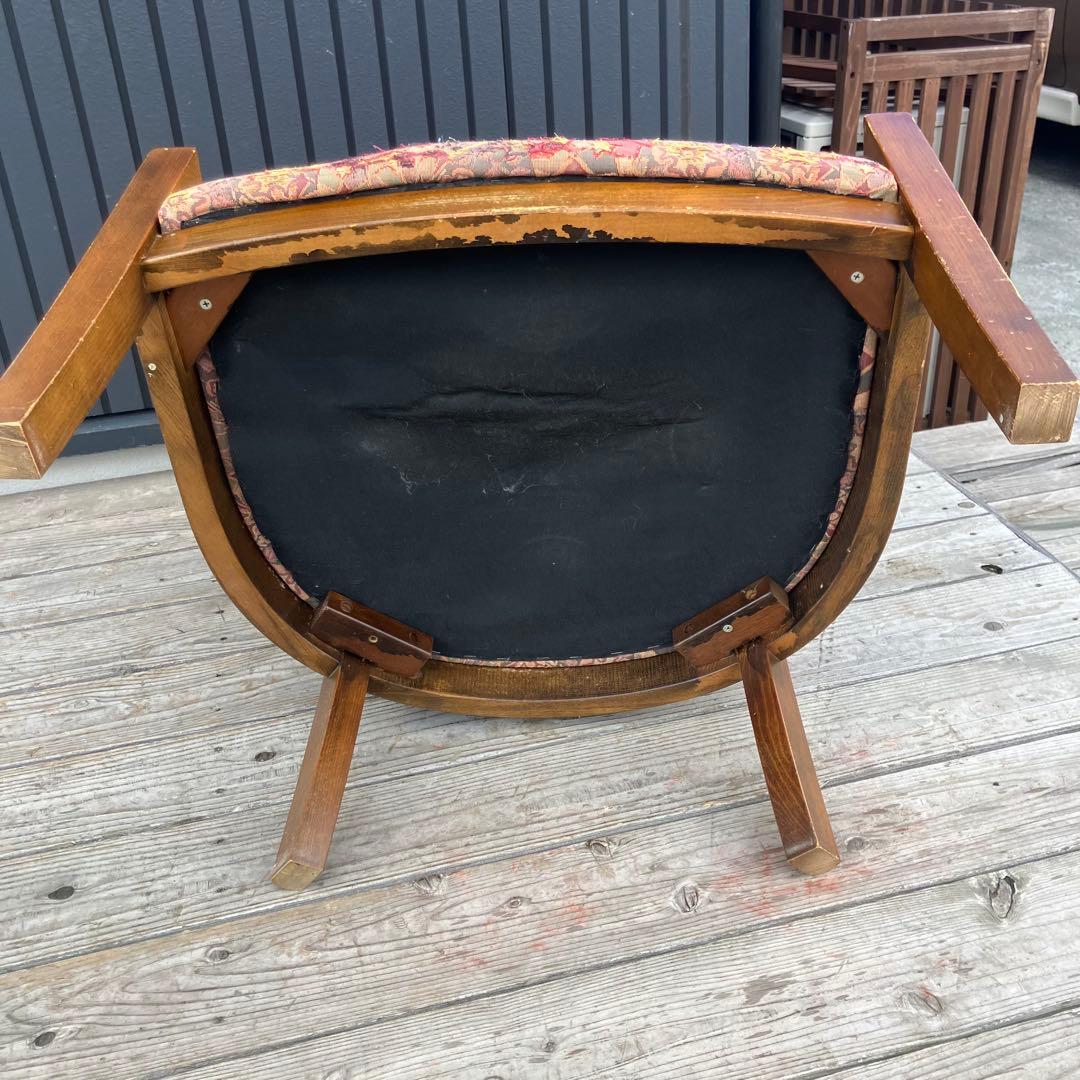 カリモク 花柄 木製アームチェア ダイニングチェア 1人がけソファー 木製椅子