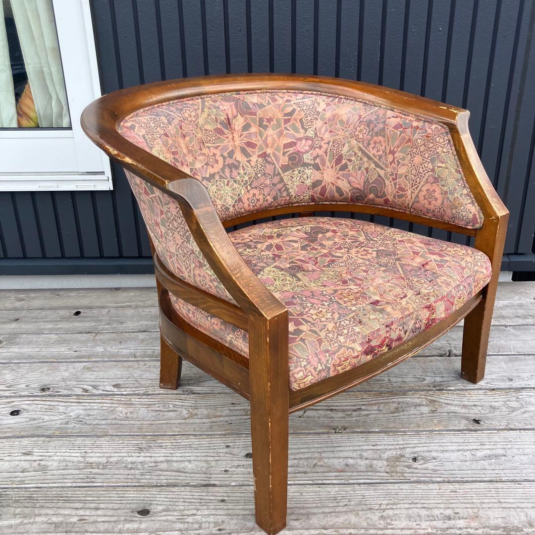 カリモク 花柄 木製アームチェア ダイニングチェア 1人がけソファー 木製椅子