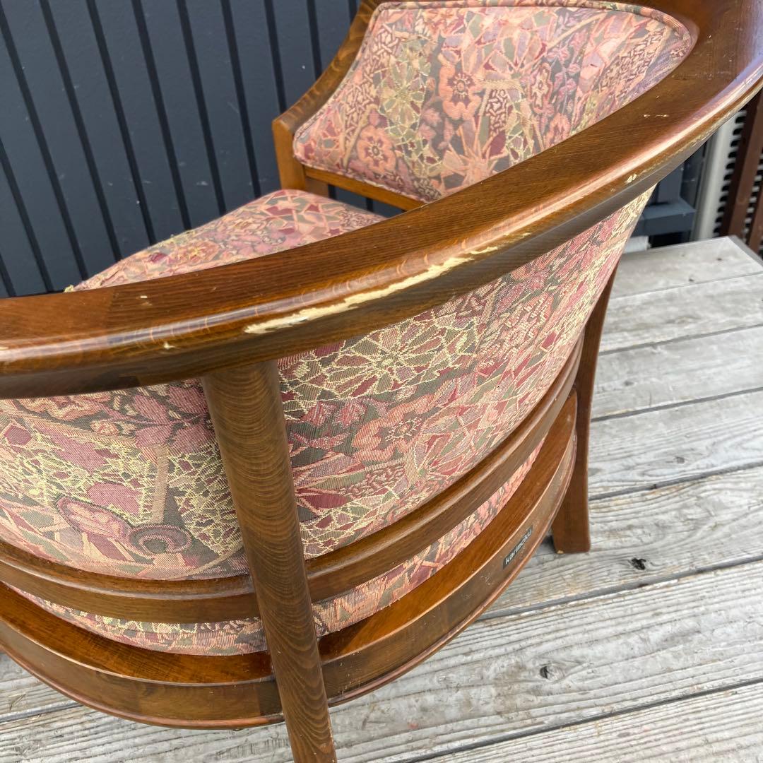 カリモク 花柄 木製アームチェア ダイニングチェア 1人がけソファー 木製椅子